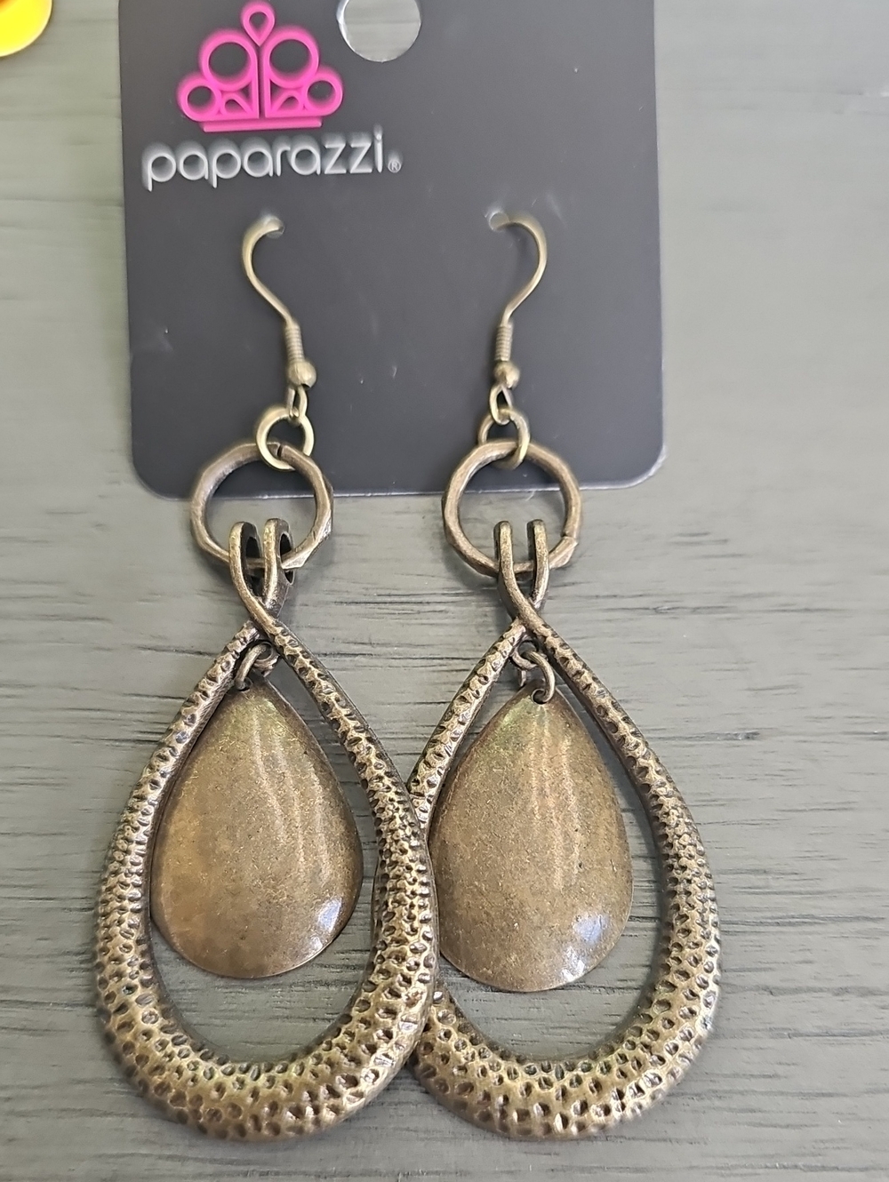paparazzi Antique Brass Textured Teardrop Earrings